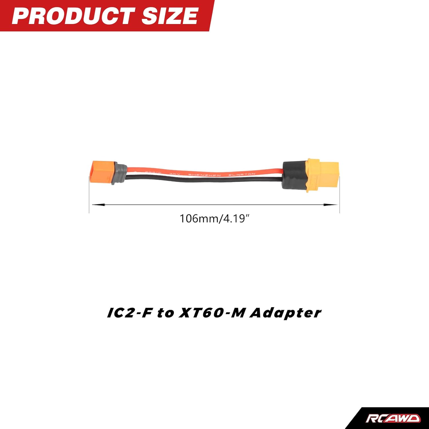 RCAWD IC2 Male to XT60 Female Male Female Adapter Connector Replacement for RC Car Battery
