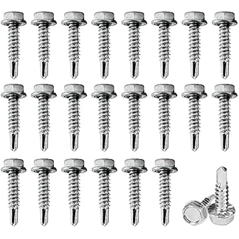 GIRAFEDA 100 PCS Hex Washer Head Self Drilling Screws Stainless Steel Roofing Screw Durable Metal Tek Screws Assortment Kit with Drill Point for Roof Sheet Metal Wood Plastic (4.2 x 19 mm) Cover