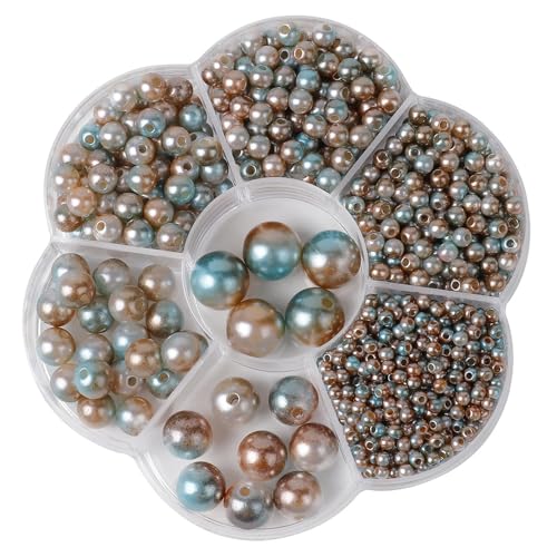 Buer Homie 1150 Pieces DIY ABS Beads, 3/4/5/6/8/10/12 mm Craft for Necklaces, Decorative Jewellery, Plastic for Bags Bracelets (Illusionary Brown)