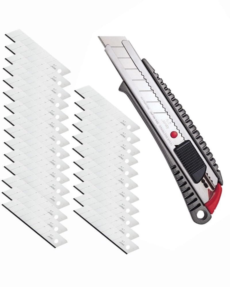 Nt Cutter L-500GRP Cortador Metálico 18 mm + Cartucho de 100 hojas con dispensador. Kit cútter profesional con cuchillas de respuesto. Cúter metálico en aluminio mango anti-deslizante.