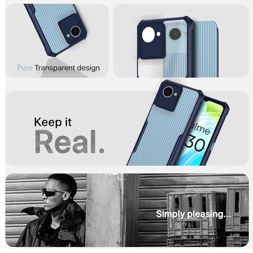 Image of Pikkme Realme C30 Back Cover | Crystal Clear Transparent Back | Ultra Hybrid | Full Camera Protection | Raised Edge | Bumper Back Case (Blue)