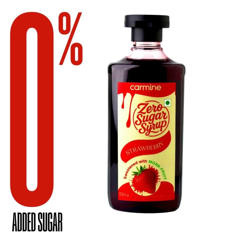 Image of Carmine Zero Sugar Strawberry Syrup - 330g | New & Improved Recipe | Sweetened with Pure Monk Fruit | Natural, Plant-Based Sweetener | No Added Sugar or Artificial Ingredients