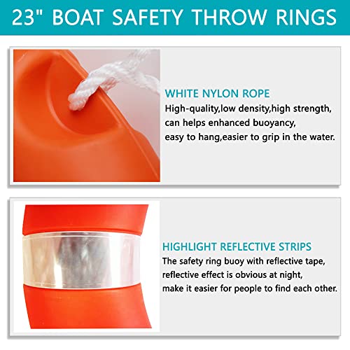 Boat Safety Throw Rings 23Inch Boat Life Ring With Reflective Tape & Grab Lines,Orange Life Ring Buoy For Boats #TOP5