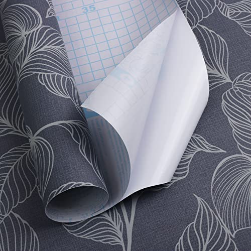 Gleom 15.6"X118" Dark Peel And Stick Wallpaper Leaves Wall Paper Leaf Wallpaper Removable Contact Paper Self Adhesive Wallpaper Diy Wallpaper For Livingroom Decor(Beige Line And Blue Black Background) #TOP2