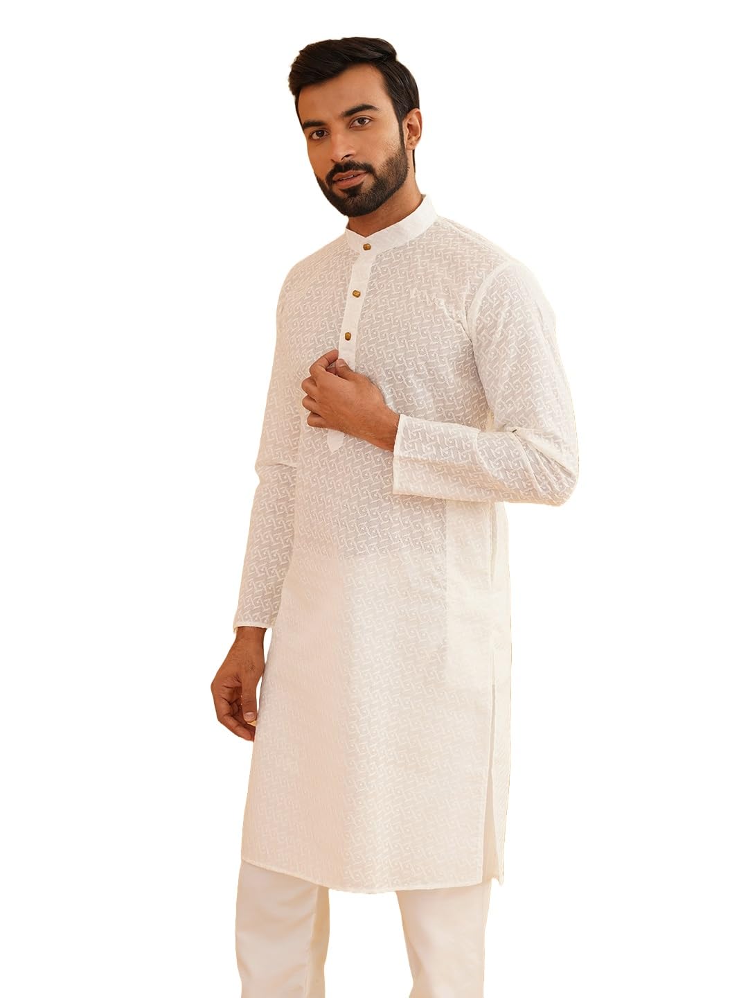 Sojanya (Since 1958 Men's Pure Cotton Cream Chikankari Only Long Kurta