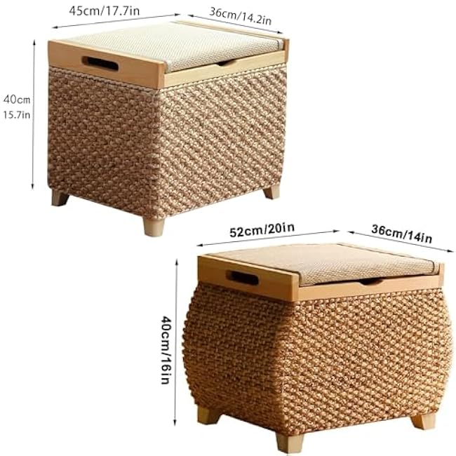 Storage Organizer Box with Lid, Handmade Woven Wicker Storage Trunks Chest with Lid, End of The Bed Store Ottoman Bench, Rattan Foot Rest Stool for Living Room, Bedroom (Natural, 20 * 14.2 * 15.7in)