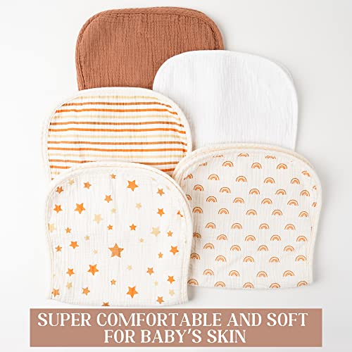 Mairmore 5 Pack Muslin Baby Burp Cloths- Neutral Muslin Burping Cloths For Baby Boys Girls And Newborn Towel, Unisex- Large Absorbent Burp Cloths-20X10 Inches #TOP3