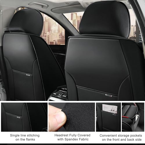 Image of 5 Seat Covers for Hyundai Santa Fe XL 2001-2024,Premium Nappa Leather Car Seat Covers Car Seat Cushions,Waterproof Soft Seat Covers for Cars,Interior Accessories with Airbag(Luxury-Black&Red)