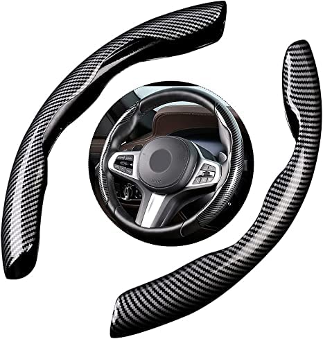 Car Carbon Fiber Steering Wheel Cover, Segmented Steering Wheel Protector for Men & Woman, Safe and Non Slip Car Accessories for All Cars, Easy to Install, Black