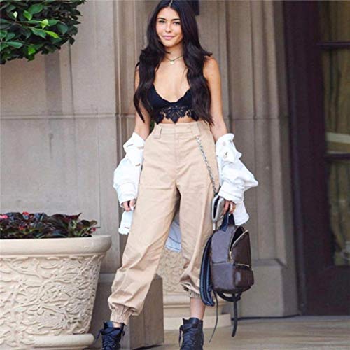 BingYELH Harem Baggy Pants for Women,Teens Girls Casual Hip Hop Dance Jogging Sweat Pants Slacks Trousers with Pocket Chain (S, White) - Thumbnail 2