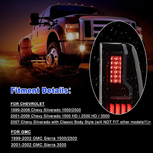 Roxx Full Led Tail Lights Assembly For 1999-2006 Chevy Silverado 1500/2500/ 3500, Led Taillights Pair For 1999-2003 Gmc Sierra, Full Led Drl/Brake Lights/Reverse/Turn Signals (Smoke Lens) #TOP2