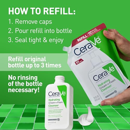 Image of CeraVe Hydrating Cream To Foam Cleanser, 19 Fluid Ounce + Hydrating Cream To Foam Cleanser, 16 Ounce Refill