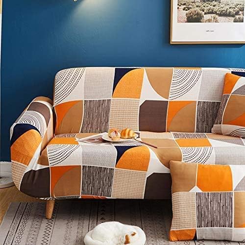 nordmiex Printed Stretch Sofa Slipcover - 1 Piece Elastic Polyester Spandex Couch Covers- Universal Fitted Sofa Slipcover Furniture Protector (Loveseat Sofa,White/Grey/Brown/Orange)