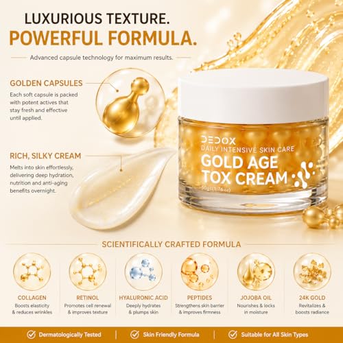 Image of Gold Age Tox Anti Aging Face Cream with Retinol, Collagen, Hyaluronic Acid 50g