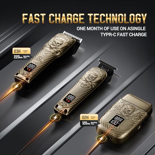 Image of BESTBOMG Hair Clippers for Men, Clipper, Trimmer & Shaver Set, BS-808DR | Professional Hair Clippers for Men, Barber Grooming Kit, Zero-Gapped T-Blade & LED Display, Gifts for Men, Bronze