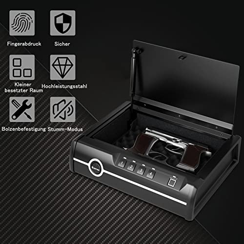 Foto von COSTWAY Pistolensafe, Pistolentresor mit biometrischem Fingerabdrucks Schloss & Passwort & Schlüssel, Security Gun Box aus Stahl, Sicherer Tresor für 2 Pistolen, automatisch öffnen, DOJ-genehmigt