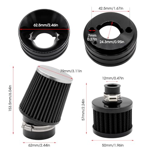 Image of Upgraded Mini Bike Air Filter Adapter Kit for Predator 212cc Coleman CT200U CT200U-EX BT200X KT196 224cc 196cc 6.5hp Hond* GX160 GX200 Engine Go Kart Performance Parts