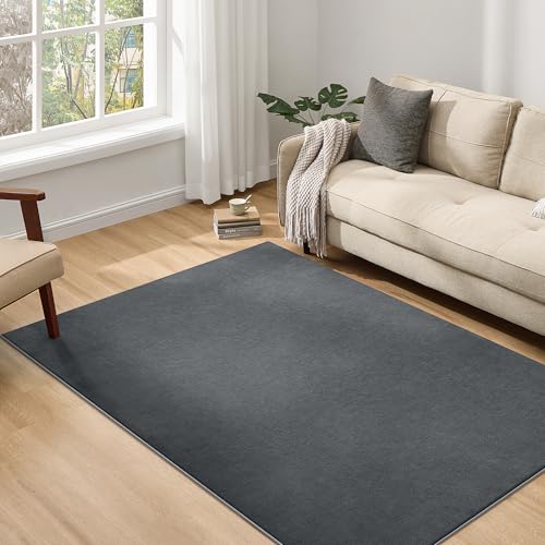 SONGMICS Teppich, 140 x 200 cm, Wohnzimmerteppich, Rutschfester Teppich, Dekoration, für Wohnzimmer, Schlafzimmer, maschinenwaschbar, modern, anthrazitgrau TAR015GT01