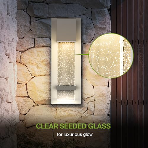 Image of ASD LED 13 inch Bubble Glass Wall Light Fixture, Outdoor & Indoor Seeded Sconce | 3CCT, Waterproof, Dimmable, ETL Listed | 12W 500LM 3000-5000K 120V | Exterior Lantern, Porch Lighting | White