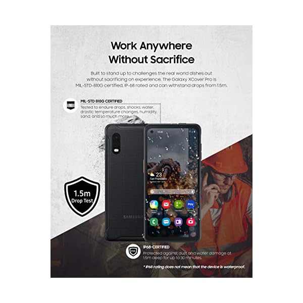 Samsung Galaxy XCover Pro | Rugged (IP68 Rated) Unlocked (Verizon and AT&T) | Dual Sim | 64GB of Storage | SM-G715UZKDXAA, Black