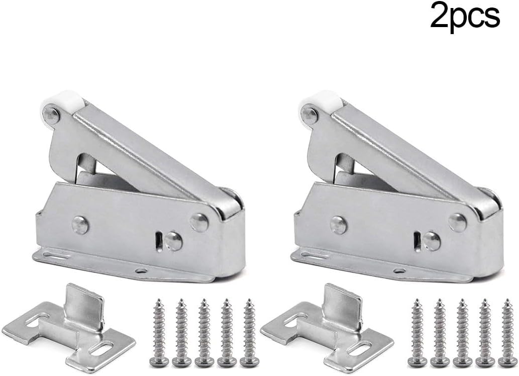 2-Pack Push to Open Door Latch, Cold-Rolled Steel Auto Catch for Cupboard Cabinet Attic Hatch, Adjustable Spring Loaded Touch Release Mechanism for Inset and Rebated Doors