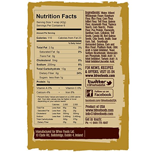 Bfree Gluten Free Tortilla Wrap 8\" Quinoa & Chia Seed With Teff & Flaxseeds Dairy Free (3 Pack), Wraps