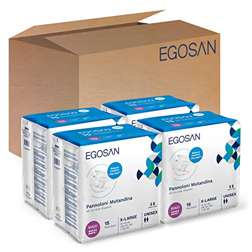 EGOSAN Maxi Incontinence Disposable Adult Diaper Brief Maximum Absorbency and Adjustable Tabs for Men and Women (X-Large Case, 60-Count)