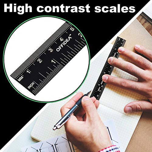 Offidea Steel Ruler 12 Inch and Steel Ruler 6 Inch Set - Metal Rulers with 1/16 and 1/32 Inch Imperial and 1mm and .5mm Metric High Contrast Scales - Conversion Tables - Ideal for School and Office - Thumbnail 5