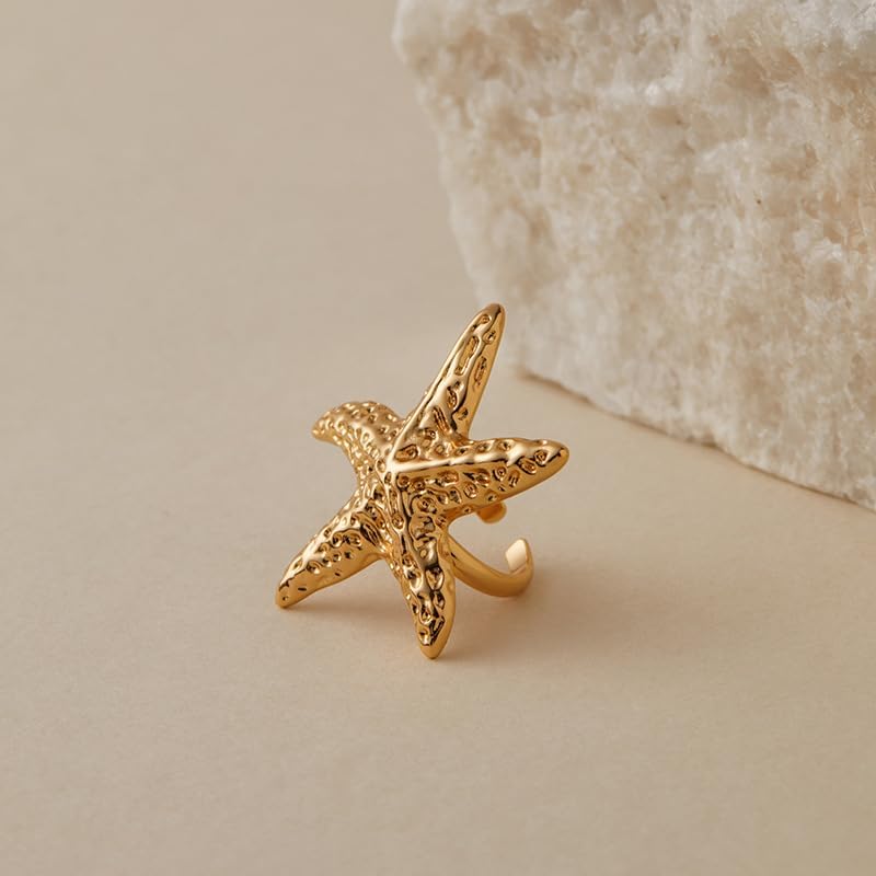 Vintage Large Starfish Statement Ring for Women Trendy Retro Gold Plated Open Finger Rings Fashion Chunky Big Sea Star Adjustable Ocean Stackable Band Comfort Fit Bohemian Summer Holiday Beach Jewelry - Image 4