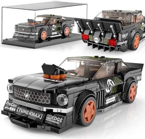 Mould King Speed Champion Auto Serie Bausteine mit Acrylvitrine, Technik 27024 Rennwagen Sportwagen Bauspielzeug, sammelbares Modellauto，Klemmbausteine Rennauto Bausätze für Kinder