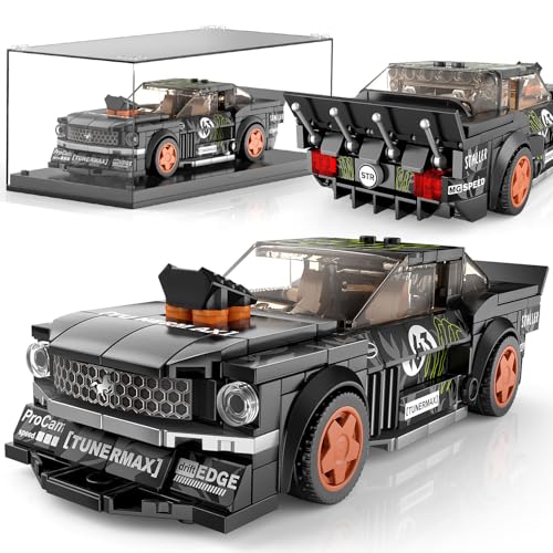 Mould King Speed Champion Auto Serie Bausteine mit Acrylvitrine, Technik 27024 Rennwagen Sportwagen Bauspielzeug, sammelbares Modellauto，Klemmbausteine Rennauto Bausätze für Kinder (490 Teile).