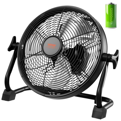 VEVOR 10 inch Rechargeable Battery Operated Camping Floor, High Velocity Portable Outdoor Fan with Metal Frame, Copper Brushless Motor, 360-degree Manual Rotation,for Fishing,Traveling, Picnicking
