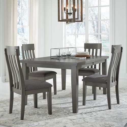 Image of Signature Design by Ashley Hallanden Contemporary Dining Upholstered Side Chair, Set of 2, Armless, Comb Back Design, Wood Frame, Gray
