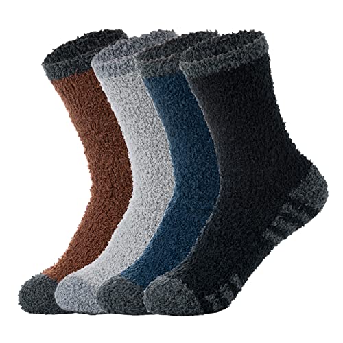 Century Star 4 Pairs Mens Fuzzy Socks-Cozy Fluffy Warm Soft Socks Winter Indoors Home Sleeping Christmas
