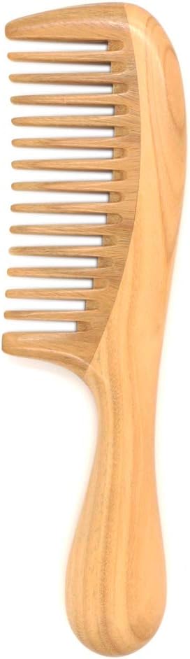 Rotumaty Natural Green Sandalwood Hair Comb Wooden Comb (Wide Tooth) for Curly Hair Detangling - No Static, Prevent Tangle, Handmade