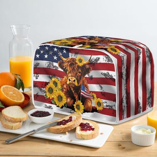 Image of 4 Slice Toaster Dust Cover with Top Hook Kitchen Small Appliance Bread Toaster Oven Dustproof Cover American Flag Highland Cow July 4th Independence Day Decor