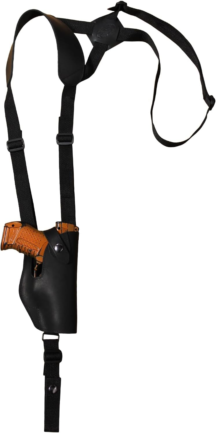 Barsony Black Leather Vertical Shoulder Holster for Compact 9mm 40 45 Pistols