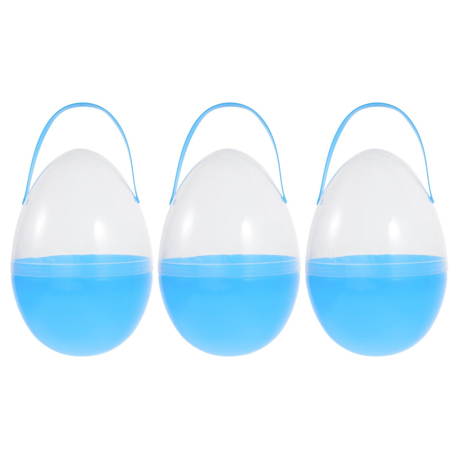 Lot de 3 Œufs de Pâques Géants 25 Cm à Remplir avec Poignée Plastique Léger Transparent Bleu Œufs Creux Décoration DIY et Panier de Pâques