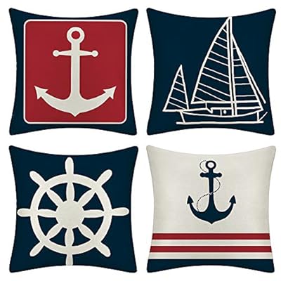 JOTOM Set of 4 Decorative Cushion Covers Square Nautical Sailing Throw Pillow Covers Home Decor Design Set Covers… 519dJ8bR57L. SS400