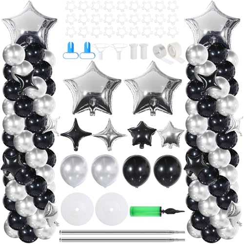 Gejoy 110 Pcs Black and Silver Balloon Arch Column Stand Kit by Gejoy - Used condition - US$22.00