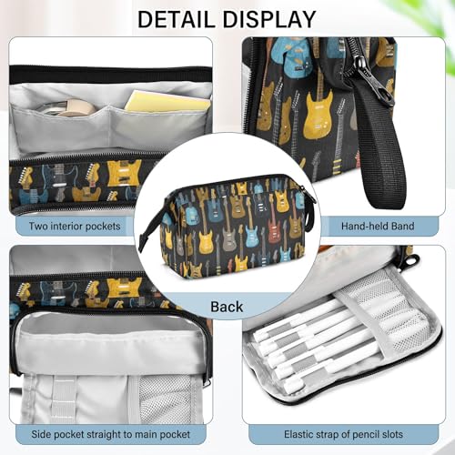 Image of Fisyme Colorful Music Guitars Pencil Case Large Capacity Pen Bags Box Big Makeup Pouch Organizer