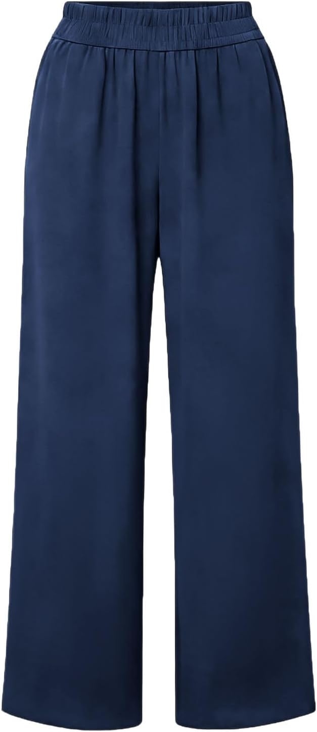 Women Linen Wide Leg Pant Casual Button Front Asymmetrical Palazzo Trouser High Waisted Fashion Business Work Slacks