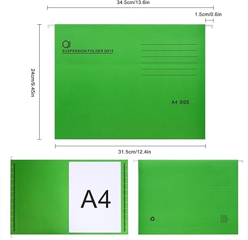 Miniatura 16 de Carpetas colgantes A4, 25 carpetas recicladas de archivos de tarjetas para archivador con pestañas e insertos de tarjetas, carpetas