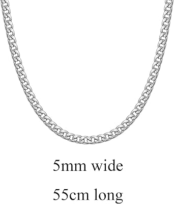 Mens Silver Chain, Cuban Chain, Silver Chain Mens, Mens Necklace, 5mm Men Sturdy Cuban Chain Necklace, for Women Men Boy Girls Shiny Mens Necklaces