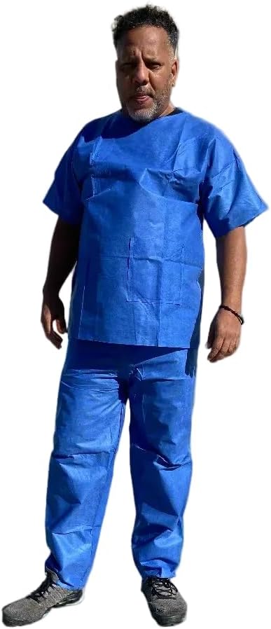 SMS Scrub Shirts, Disposable, Round Neck, Dark Blue, Case of 50