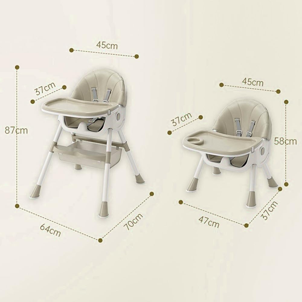 Supfine Chaise haute pour bébé 3 en 1, réglable avec ceinture de sécurité à 5 points, planche à manger amovible, hauteur réglable 87 cm, pliable, pour bébés et tout-petits (beige, 3 en 1)