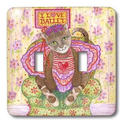Interrupteur double chat ballerine en tutu rose pastel pour décoration murale