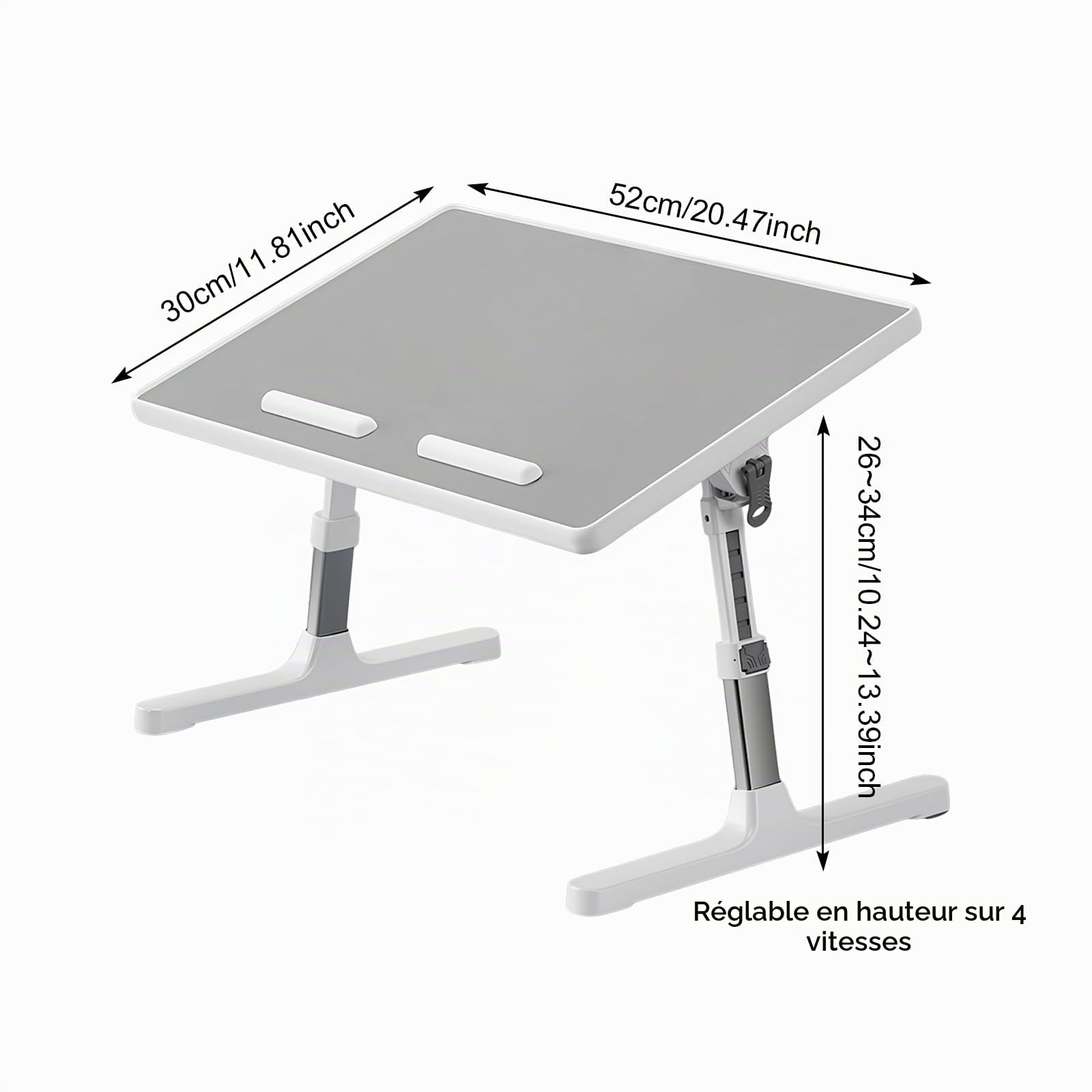 Table de Lit pour Ordinateur Portable, Table de Lit Pliable, Réglable en Hauteur et Angle, Support Lecture et Ordinateur Portable, Lapdesk Pliable, Table pour Lit/Canapé/Sol (Gris, 52 x 30cm)