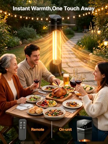 MEPTY Outdoor Electric Patio Heater, 1500W Infrared Heater for Outdoor Use, Remote, Waterproof, 12H Timer, Tip-Over & Overheat Protection, Quiet Operation,Tower Space Heater for Backyard, Garage,Black - Image 4
