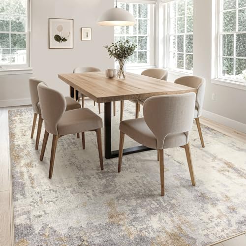 10x12 Area Rug Living Room Rugs - Washable Neutral Modern Abstract Soft Thin Rug Indoor Floor No Slip Rug Carpet for Bedroom Under Dining Table Home Office Decor - Light Brown/Gray
